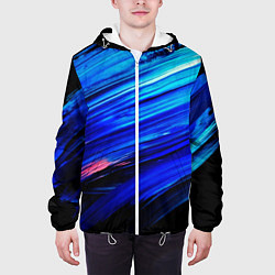 Куртка с капюшоном мужская Синии кисти краски на черном, цвет: 3D-белый — фото 2
