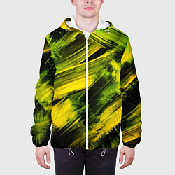 Куртка с капюшоном мужская Мазки краски цвета лайм, цвет: 3D-белый — фото 2