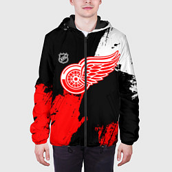 Куртка с капюшоном мужская Детройт Ред Уингз - брызги краска на черном фоне, цвет: 3D-черный — фото 2