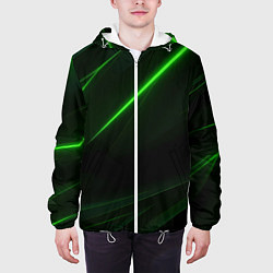 Куртка с капюшоном мужская Зеленая текстура с неоновыми линиями, цвет: 3D-белый — фото 2