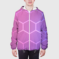 Куртка с капюшоном мужская Розовые неоновые соты, цвет: 3D-белый — фото 2