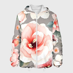 Куртка с капюшоном мужская Нежные цветы, цвет: 3D-белый