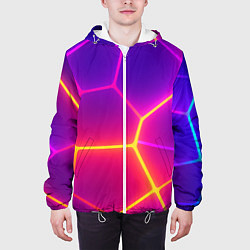 Куртка с капюшоном мужская Синие плиты с фиолетовым свечением, цвет: 3D-белый — фото 2
