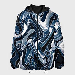 Куртка с капюшоном мужская Тёмно-синий искажённая абстракция, цвет: 3D-черный