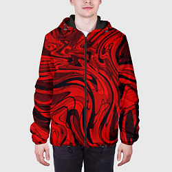Куртка с капюшоном мужская Красный смешение пластика, цвет: 3D-черный — фото 2
