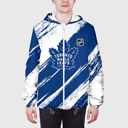 Куртка с капюшоном мужская Торонто Мейпл Лифс - брызги синей краски, цвет: 3D-белый — фото 2