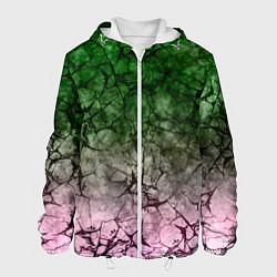 Куртка с капюшоном мужская Абстракция - green pink gradient in black web, цвет: 3D-белый