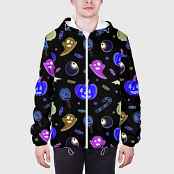Куртка с капюшоном мужская Halloween blue black pumpkin, цвет: 3D-белый — фото 2