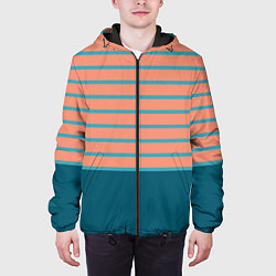 Куртка с капюшоном мужская Полосатый мандариновый морской рассвет, цвет: 3D-черный — фото 2