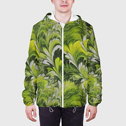 Куртка с капюшоном мужская Мраморный абстрактный паттерн - зеленые и желтые о, цвет: 3D-белый — фото 2