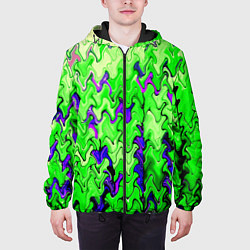 Куртка с капюшоном мужская Ярко-зелёный стекающая абстаркция, цвет: 3D-черный — фото 2