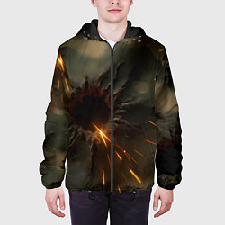 Куртка с капюшоном мужская Следы от пуль на камуфляже, цвет: 3D-черный — фото 2