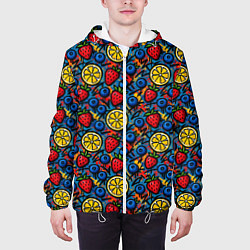 Куртка с капюшоном мужская Ягоды и фрукты паттерн, цвет: 3D-белый — фото 2