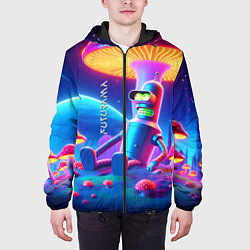 Куртка с капюшоном мужская Робот-сгибальщик Бендер находится под неоновым мух, цвет: 3D-черный — фото 2