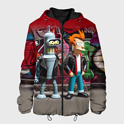 Куртка с капюшоном мужская Bender bending robot and Fry - ai art graffiti, цвет: 3D-черный