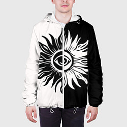 Куртка с капюшоном мужская Солнце черно-белое, цвет: 3D-белый — фото 2
