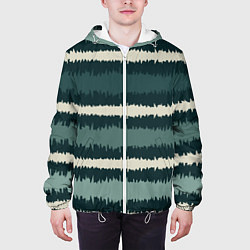 Куртка с капюшоном мужская Полосы зигзагообразные зеленые, цвет: 3D-белый — фото 2