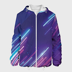 Куртка с капюшоном мужская Абстракция бело синие красные полосы, цвет: 3D-белый