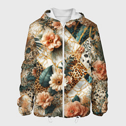 Мужская куртка Цветы на кусках мрамора и леопардовом узоре
