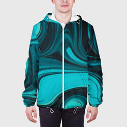 Куртка с капюшоном мужская Мраморный малахитовый узор из изумрудных разводов, цвет: 3D-белый — фото 2