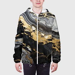 Куртка с капюшоном мужская Черный серый золотой мрамор, цвет: 3D-белый — фото 2