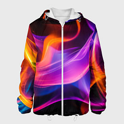 Куртка с капюшоном мужская Разноцветный неоновый огонь, цвет: 3D-белый