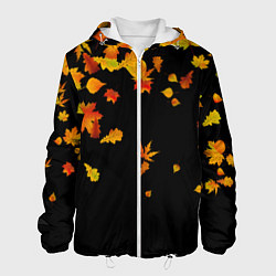 Куртка с капюшоном мужская Осенние листья на черном, цвет: 3D-белый