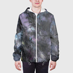 Куртка с капюшоном мужская Абстракция - dark blue oil painting, цвет: 3D-белый — фото 2