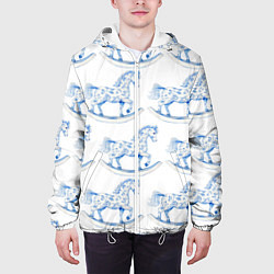 Куртка с капюшоном мужская Лошадка качалка гжель, цвет: 3D-белый — фото 2
