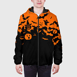 Куртка с капюшоном мужская Хэллоуин тыквы и призраки, цвет: 3D-черный — фото 2