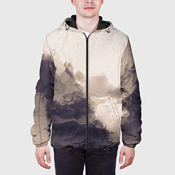 Куртка с капюшоном мужская Сепия абстрактная горная река, цвет: 3D-черный — фото 2