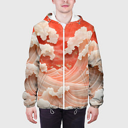 Куртка с капюшоном мужская Японские красные волны, цвет: 3D-белый — фото 2