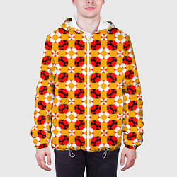 Куртка с капюшоном мужская Цветочная геометрия красно-желтая, цвет: 3D-белый — фото 2