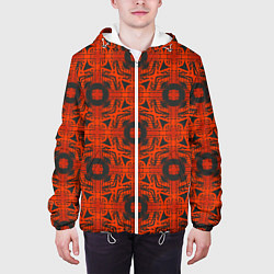 Куртка с капюшоном мужская Геометрический паттерн красно-черный, цвет: 3D-белый — фото 2