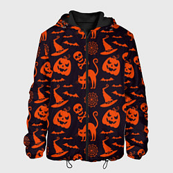 Куртка с капюшоном мужская Паттерн с символами праздника Хэллоуин, цвет: 3D-черный
