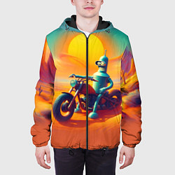 Куртка с капюшоном мужская Робот Бендер на мотоцикле в пустыне, цвет: 3D-черный — фото 2