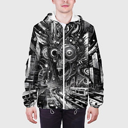 Куртка с капюшоном мужская Cyber urban skull - ai art fantasy, цвет: 3D-белый — фото 2