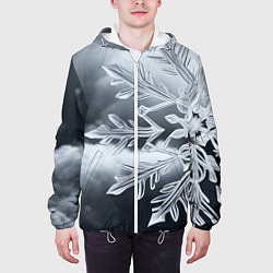 Куртка с капюшоном мужская Снежинка на черно белое, цвет: 3D-белый — фото 2