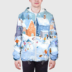 Куртка с капюшоном мужская Предновогодний день во дворе, цвет: 3D-белый — фото 2