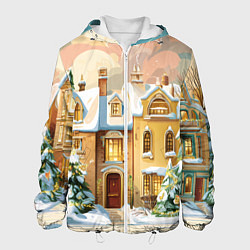 Куртка с капюшоном мужская Новогодний город, цвет: 3D-белый