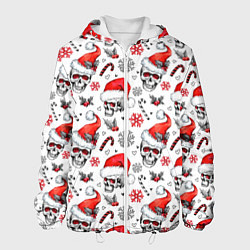 Куртка с капюшоном мужская Новогодние черепа, цвет: 3D-белый