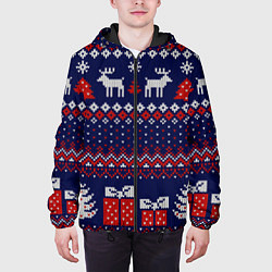 Куртка с капюшоном мужская Новогодний вязаный паттерн, цвет: 3D-черный — фото 2