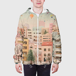Куртка с капюшоном мужская Объемный новогодний город, цвет: 3D-белый — фото 2