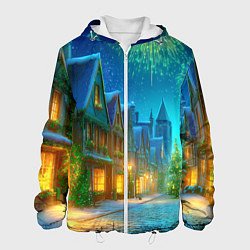 Куртка с капюшоном мужская Праздничный новогодний салют, цвет: 3D-белый