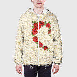 Куртка с капюшоном мужская Сердце красных роз, цвет: 3D-белый — фото 2