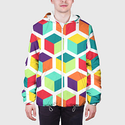 Куртка с капюшоном мужская 3D кубы, цвет: 3D-белый — фото 2