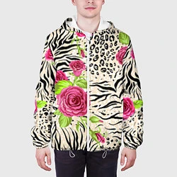 Куртка с капюшоном мужская Цветочная шкура зебры, цвет: 3D-белый — фото 2