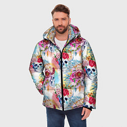 Куртка зимняя мужская Цветы и бабочки 5, цвет: 3D-светло-серый — фото 2