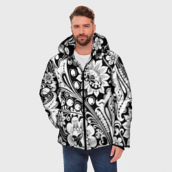 Куртка зимняя мужская Хохлома черно-белая, цвет: 3D-черный — фото 2