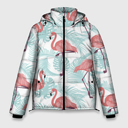 Куртка зимняя мужская Узор фламинго и тропических растений, цвет: 3D-черный